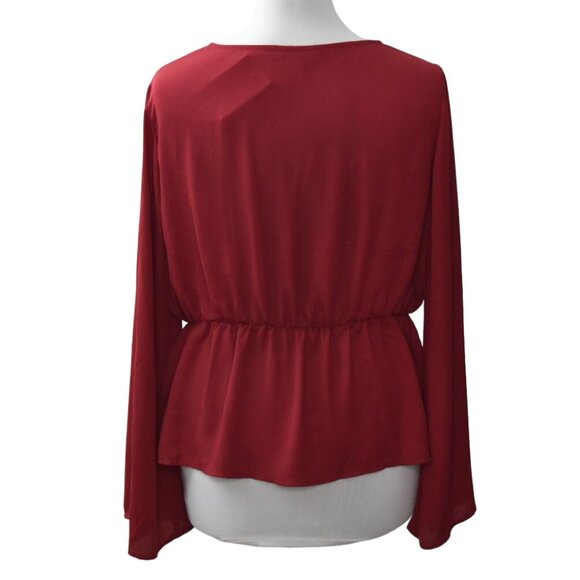 Forever 21 Plus Blouse Womens 1X Surplice Peplum Tie Front Long Sleeve - Picture 2 of 6